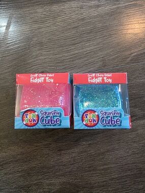 Squishy Cube Fidget Toy - Pink & Teal Glitter lot of 2! brand new viral sensory.
